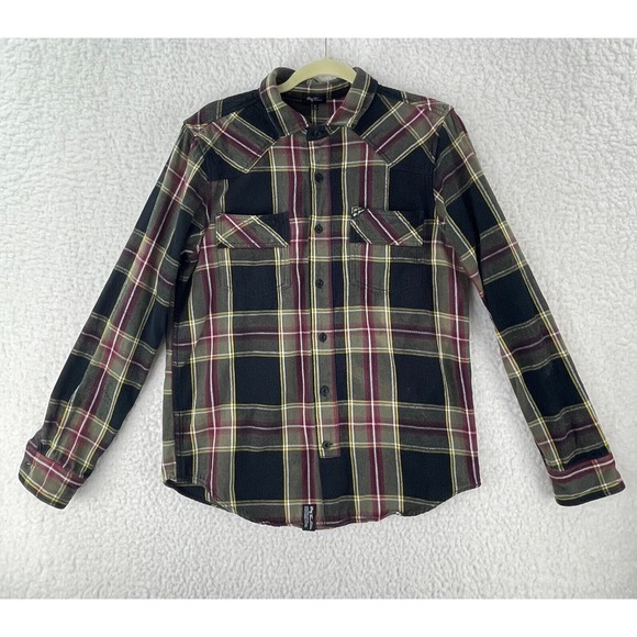 LRG Wovens Black Plaid Button-Down Shirt Mens‎ Long Sleeve Flannel Size Medium - Picture 1 of 16